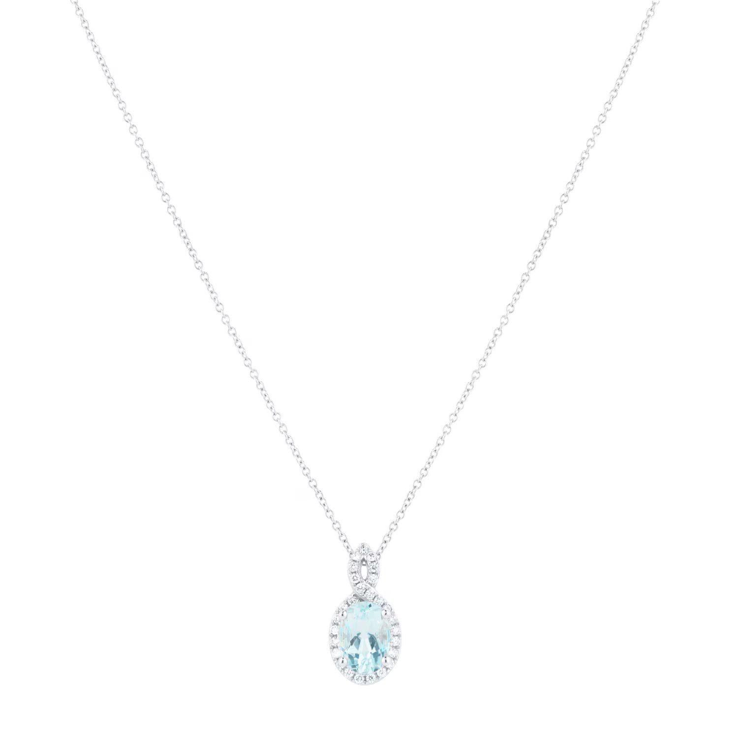 18ct White Gold 0.11cttw Diamond Twist & Aquamarine Pendant