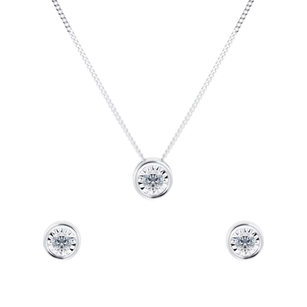 9ct White Gold 0.20cttw Diamond Illusion Jewellery Set
