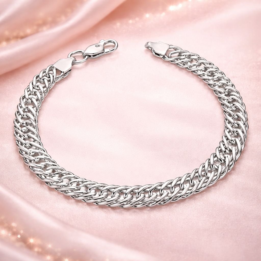 Серебряный браслет в плетении ромб