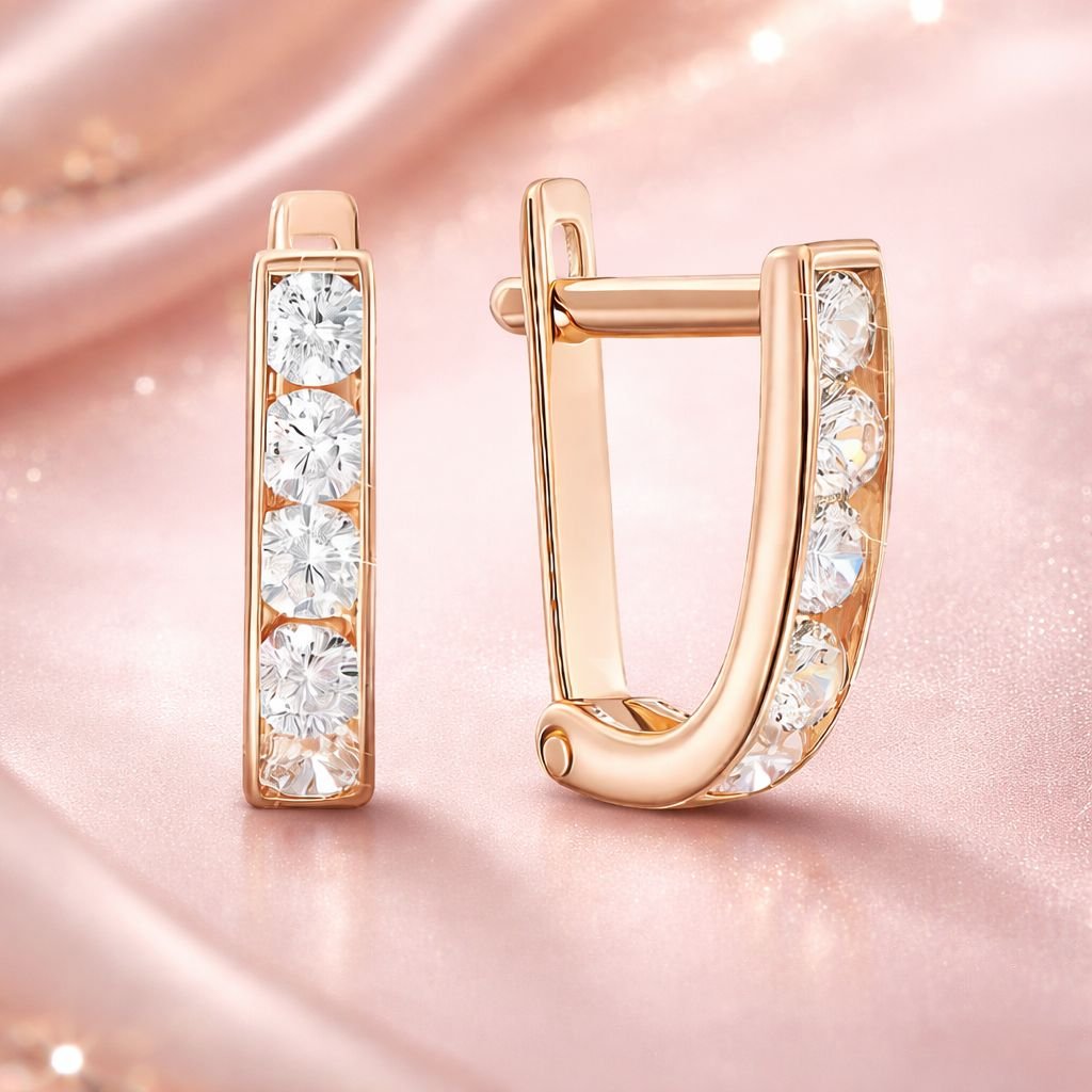 Серьги из красного золота с фианитом